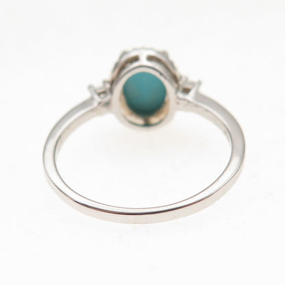 925 Sterling Silver Real Sleeping Beauty Turquoise & White Topaz Ring Size 8