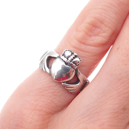 Peter Stone 925 Sterling Silver Vintage Irish Claddagh Oxidized Ring Size 4