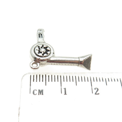 SUN WEST 925 Sterling Silver Vintage Hair Dryer 3D Pendant