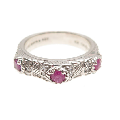JUDITH RIPKA 925 Sterling Silver Real Ruby & C Z Ring Size 7 (missing 1 C Z)