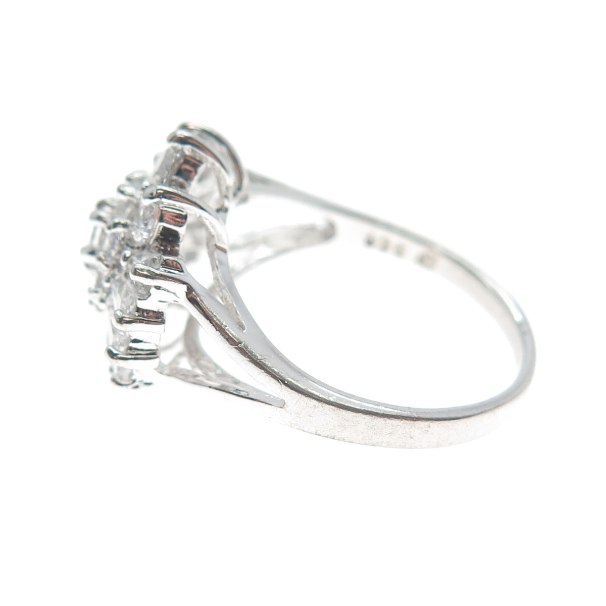 DIADEMA 925 Sterling Silver Round & Tapered Baguette-Cut Shaped C Z Ring Size 7