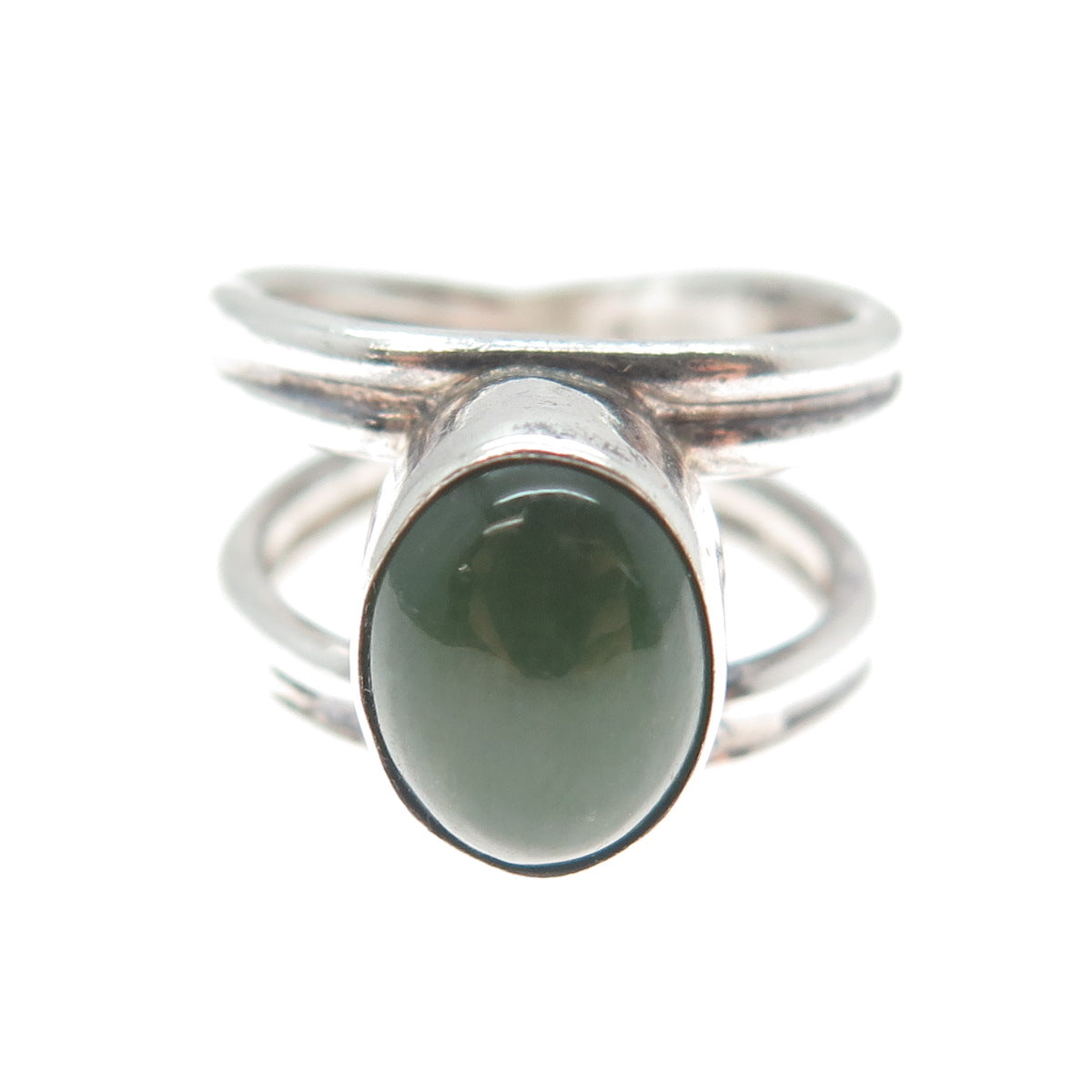 925 Sterling Silver Vintage Real Jade Modernist Ring Size 4.5