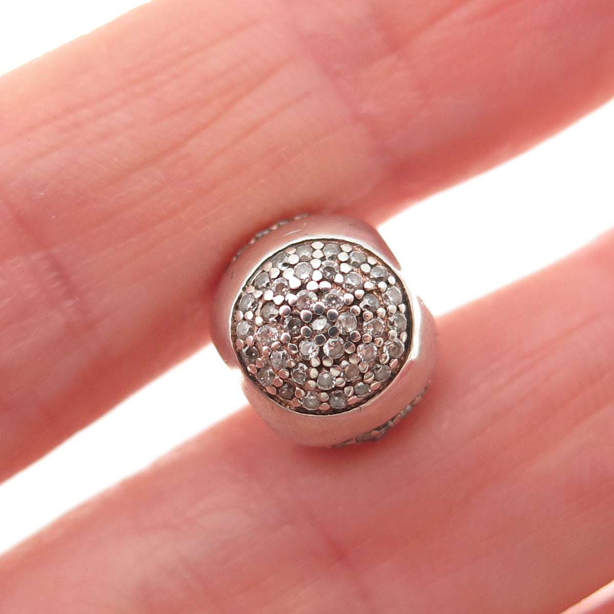 925 Sterling Silver Round-Cut C Z Slide Ball Bead Charm