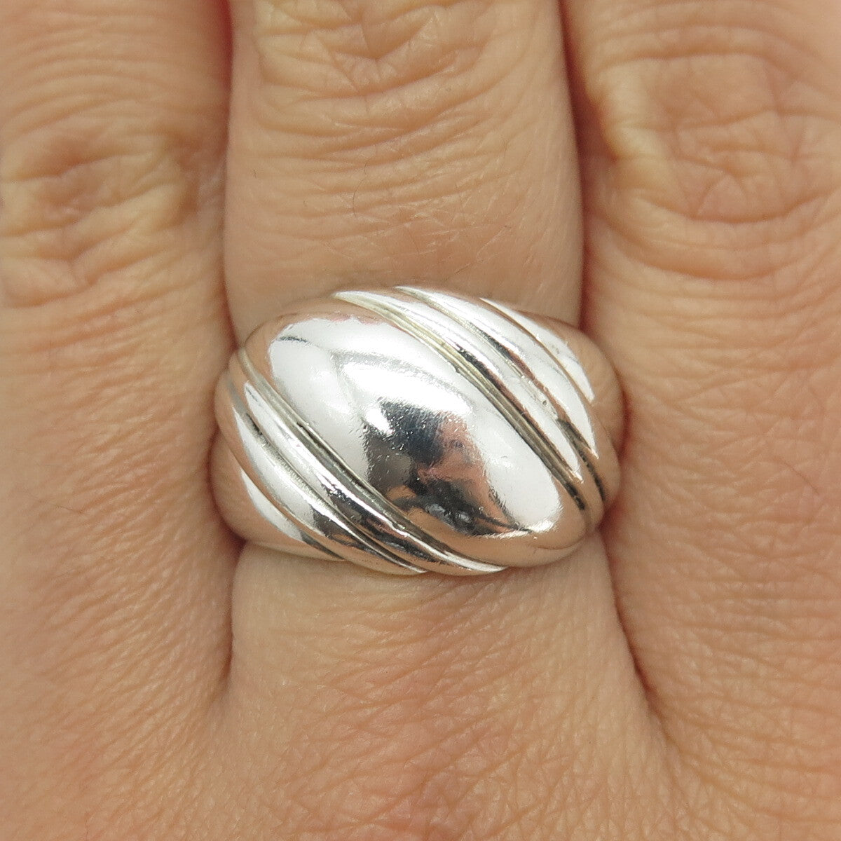 KABANA 925 Sterling Silver Vintage Ribbed Ring Size 8.25