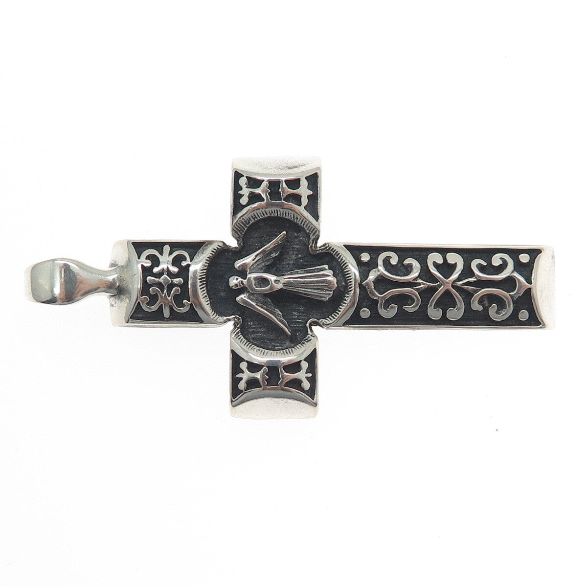 925 Sterling Silver Vintage Austria Holy Spirit Cross Oxidized Pendant