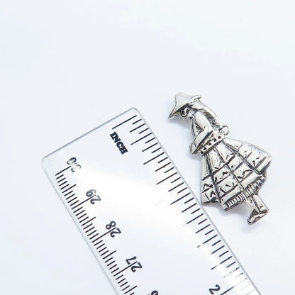 925 Sterling Silver Vintage Industria Peruana Lady Tribal Pin Brooch