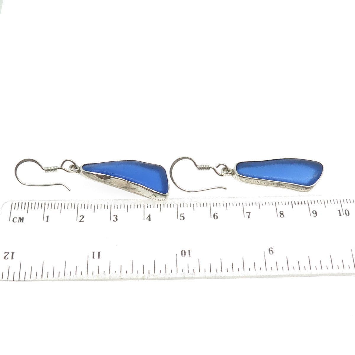 CHARLES ALBERT 925 Sterling Silver Vintage Blue Enamel Dangle Hook Earrings