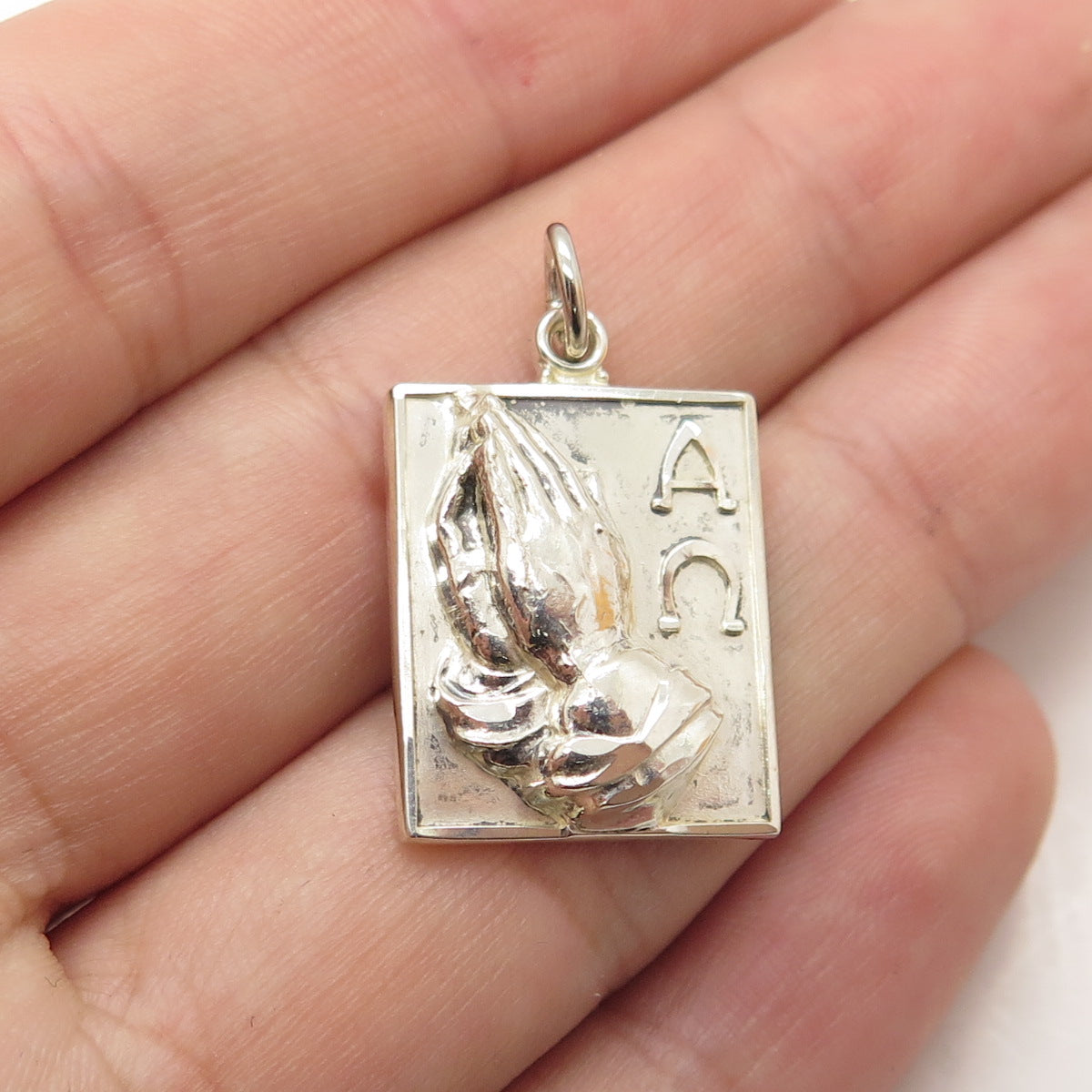 HAYWARD 925 Sterling Silver Antique Art Deco Serenity Prayer Religious Pendant