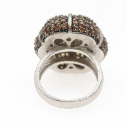 925 Sterling Silver Round-Cut Cognac C Z Statement Dome Ring Size 7.25