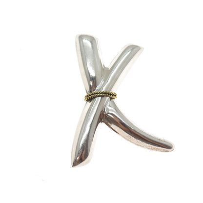 925 Sterling Silver 2-Tone Vintage Mexico Modernist Crisscross Pin Brooch