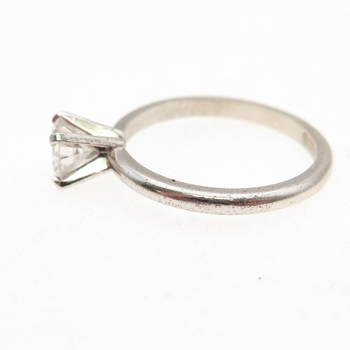 925 Sterling Silver Vintage Round-Cut C Z Engagement Ring Size 5.75