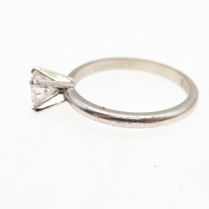 925 Sterling Silver Vintage Round-Cut C Z Engagement Ring Size 5.75