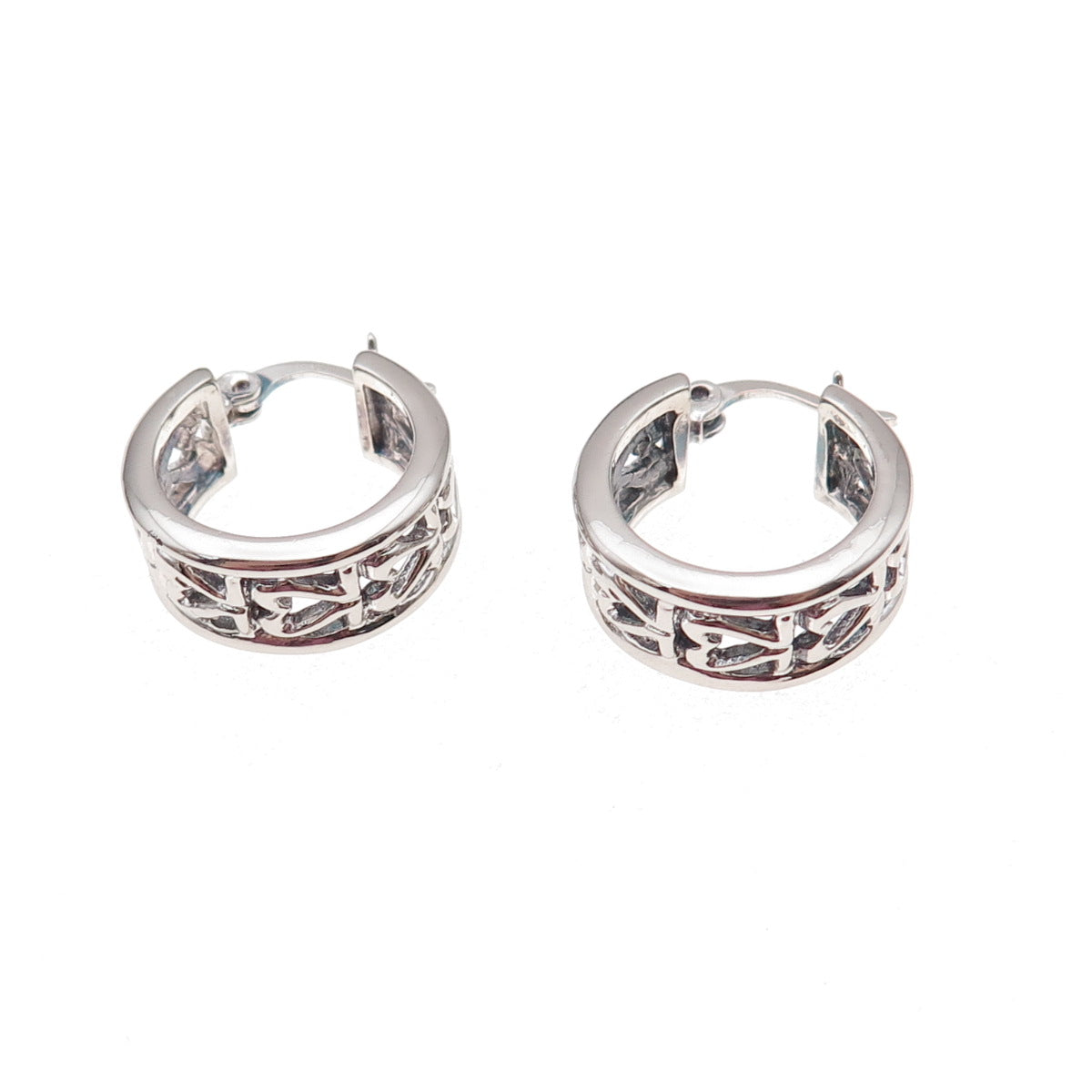 925 Sterling Silver Vintage Heart All Around Hoop Earrings