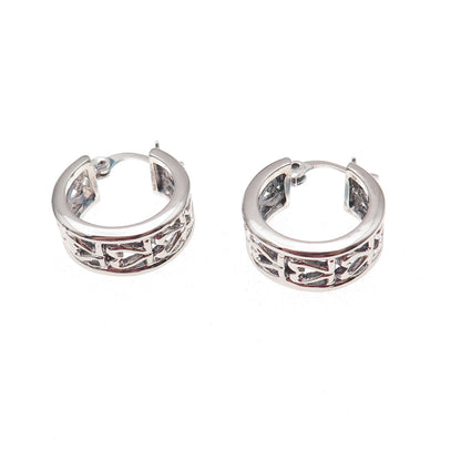 925 Sterling Silver Vintage Heart All Around Hoop Earrings
