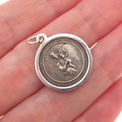 Theda 925 Sterling Silver Antique Art Deco Jesus Sacred Heart Charm Pendant