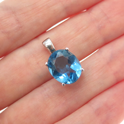 925 Sterling Silver Oval-Cut Nano Blue Topaz Minimalist Charm Pendant
