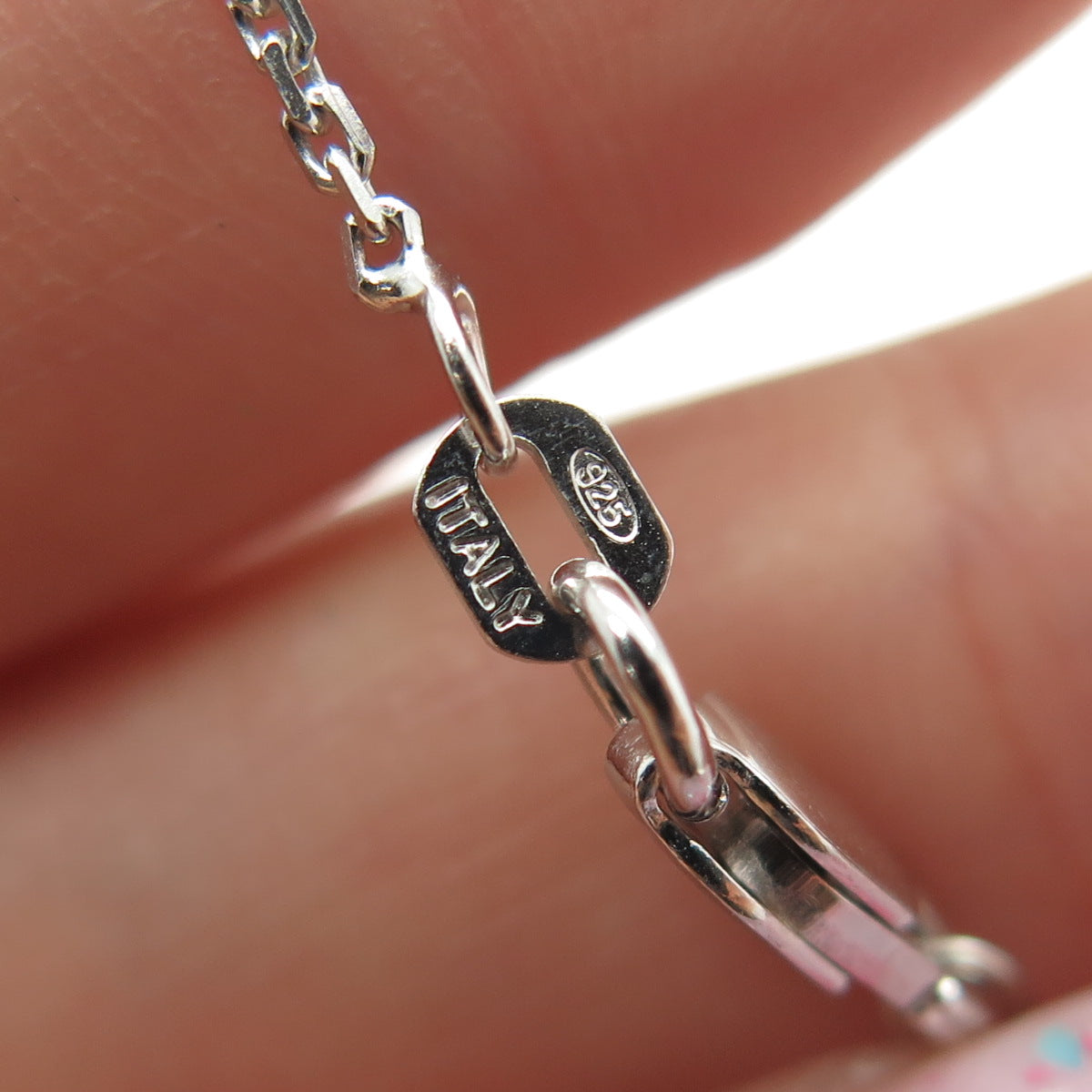 925 Sterling Silver Multi-Cut Pink & White C Z Cable Chain Necklace 16"