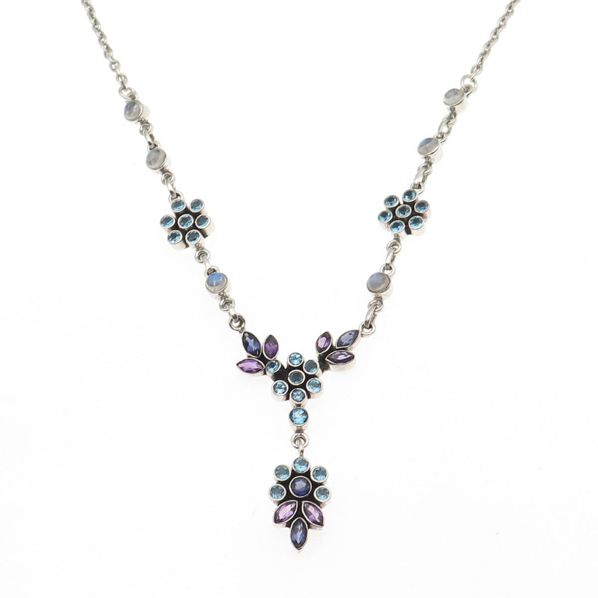 Nicky Butler Sterling Vintage Real Topaz Moonstone Amethyst Iolite Necklace 16"