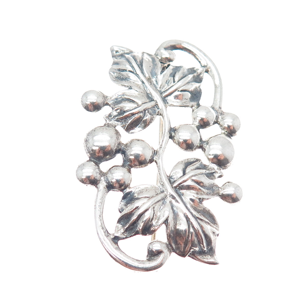 DANECRAFT 925 Sterling Silver Antique Art Deco Floral Leaf Oxidized Pin Brooch