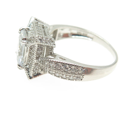 925 Sterling Silver Radiant-Cut C Z Engagement Ring Size 7.25
