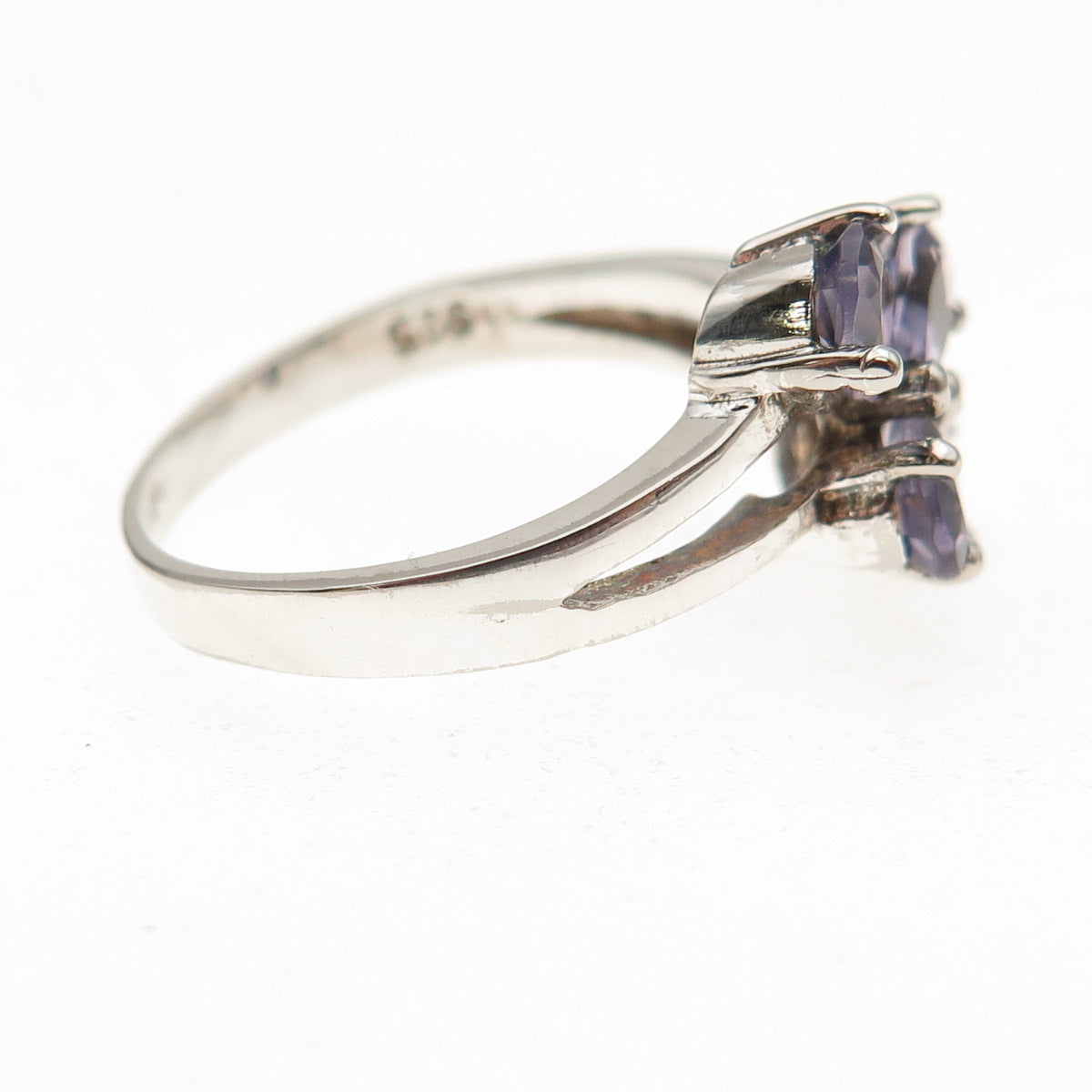 925 Sterling Silver Vintage Real Pear-Cut Iolite Cluster Ring Size 8.25