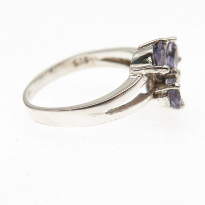 925 Sterling Silver Vintage Real Pear-Cut Iolite Cluster Ring Size 8.25
