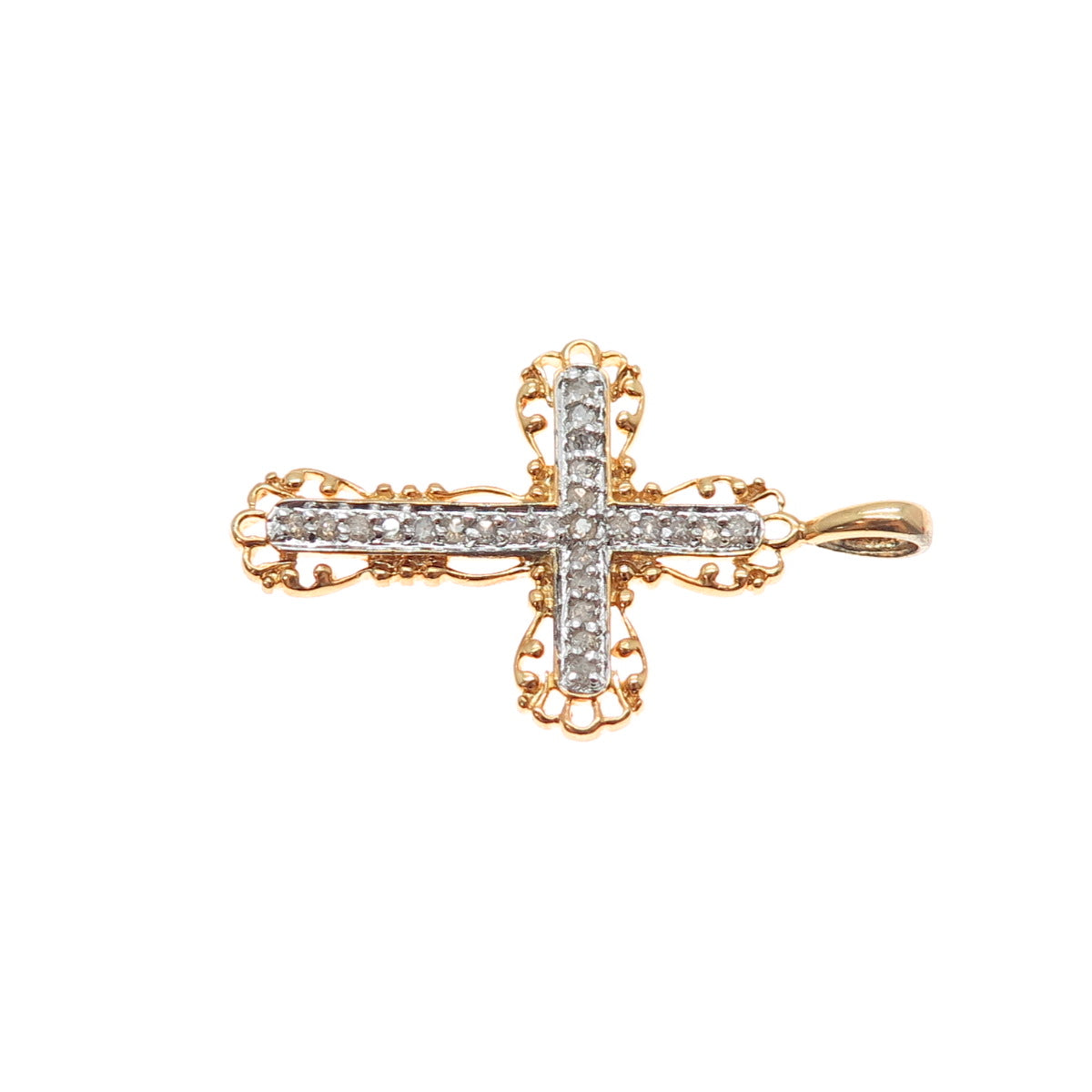 ROSS SIMONS 925 Sterling Silver Gold Plated Real Diamond Cross Charm Pendant
