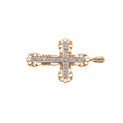 ROSS SIMONS 925 Sterling Silver Gold Plated Real Diamond Cross Charm Pendant
