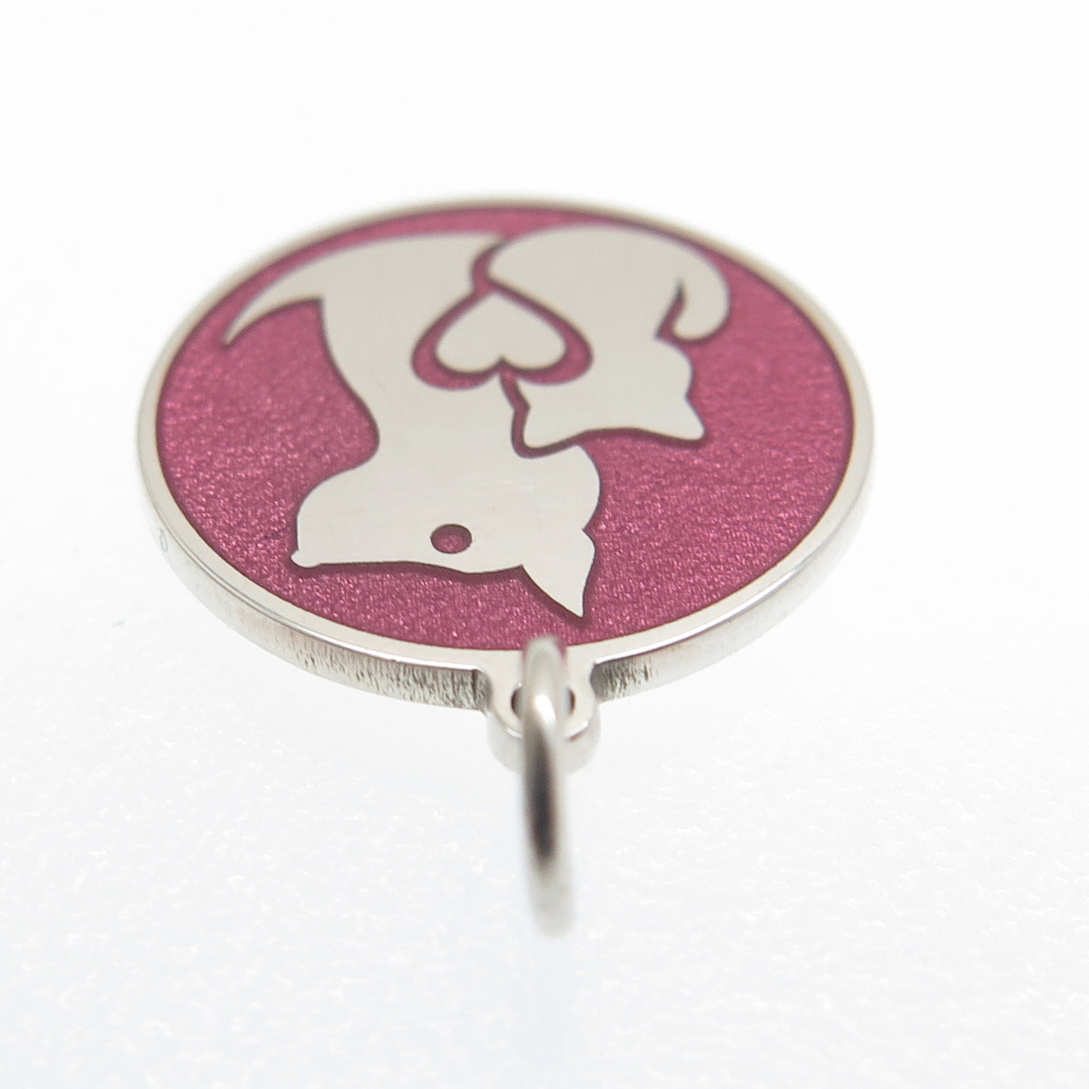 925 Sterling Silver Purple Enamel Cat & Dog Friendship Minimalist Charm Pendant