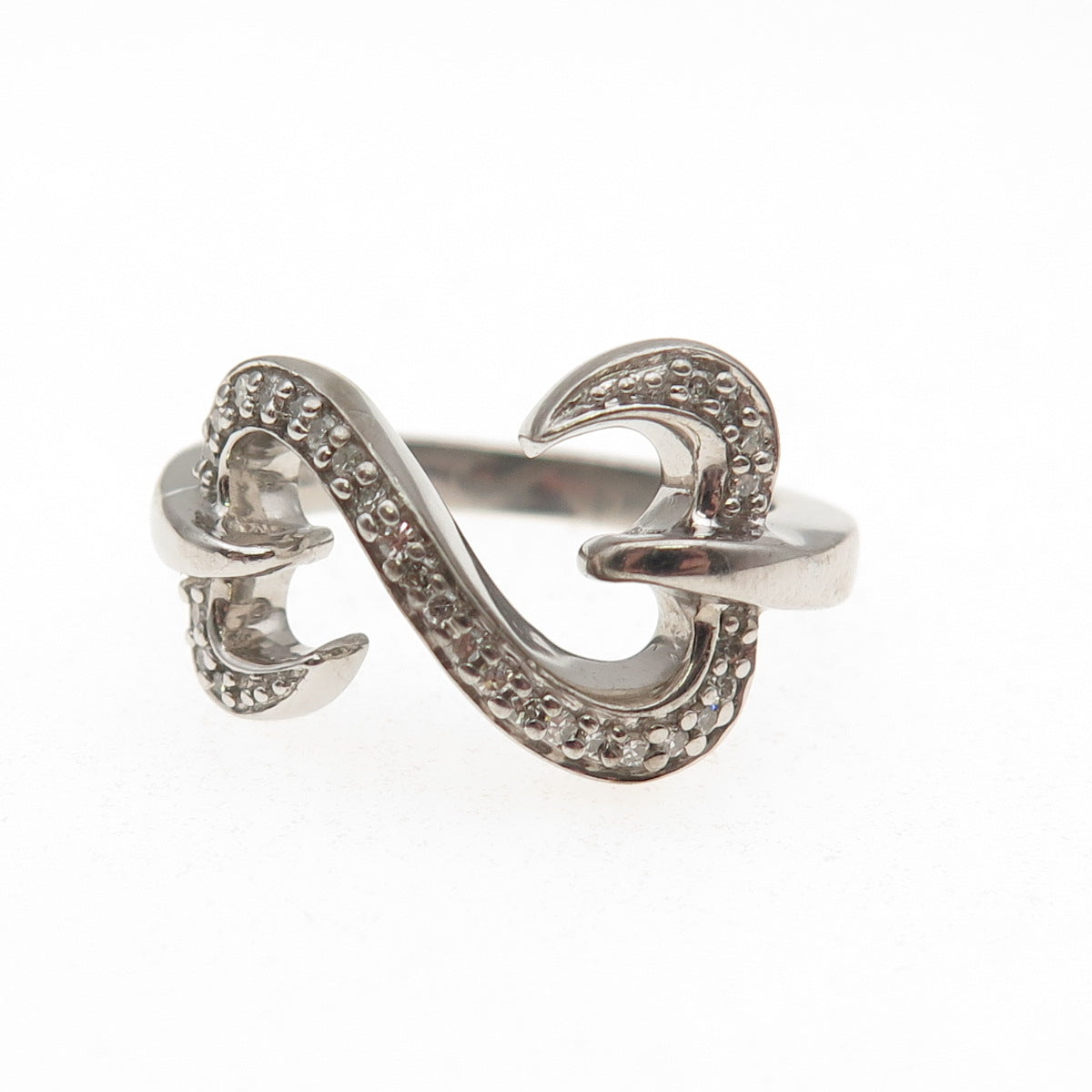 Jane Seymour 925 Sterling Silver Real Diamond Open Heart Ring Size 6.75