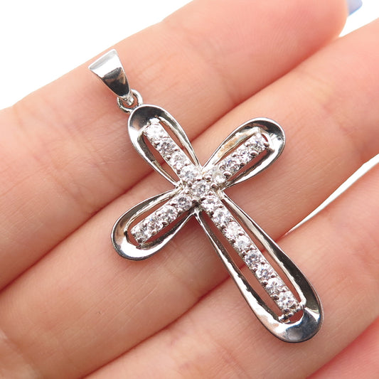 925 Sterling Silver Round-Cut C Z Cross Charm Pendant