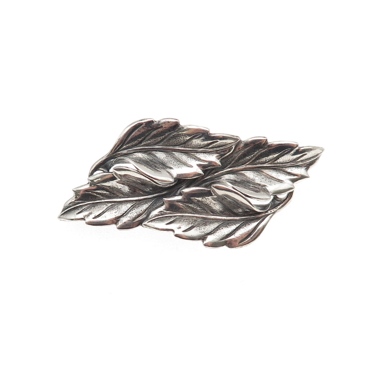 Beau 925 Sterling Silver Vintage Floral Leaf Oxidized Pin Brooch