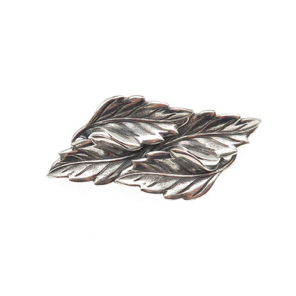 Beau 925 Sterling Silver Vintage Floral Leaf Oxidized Pin Brooch