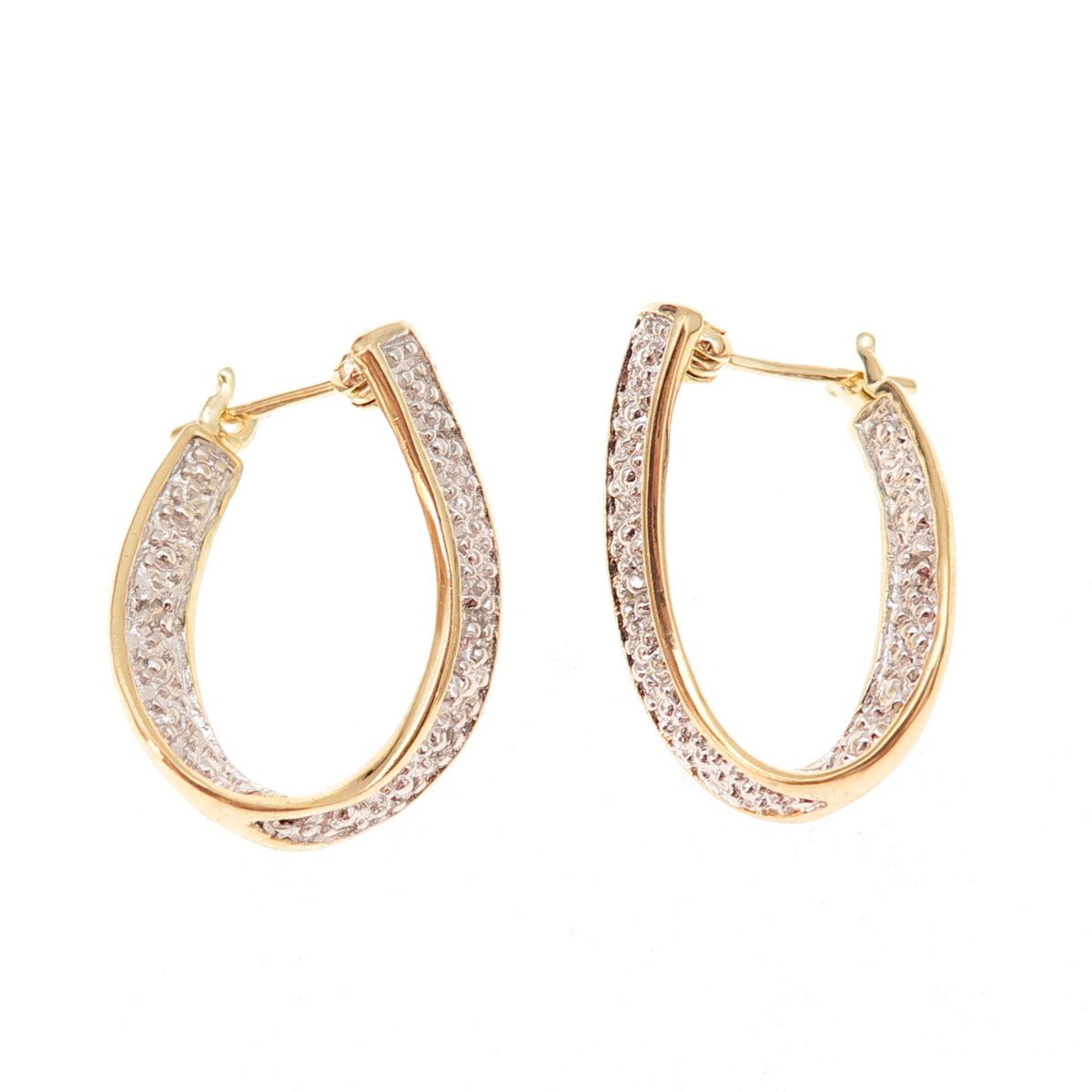 925 Sterling Silver 2-Tone Real Round-Cut Diamond In & Out Hoop Earrings