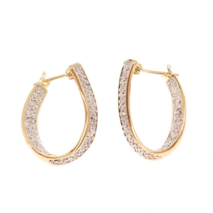925 Sterling Silver 2-Tone Real Round-Cut Diamond In & Out Hoop Earrings