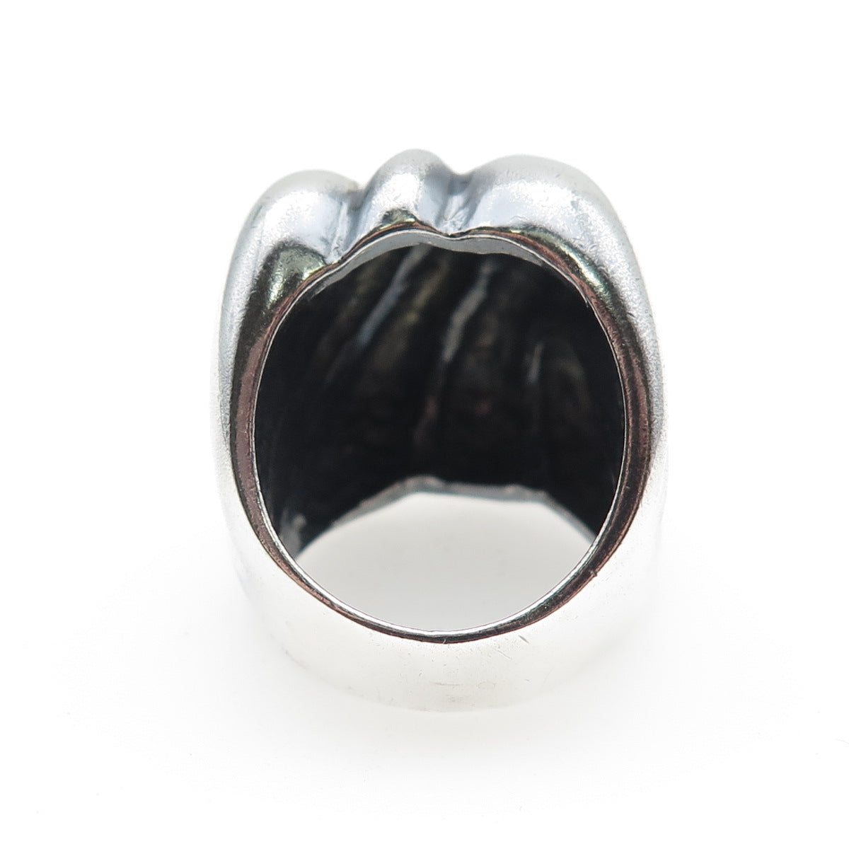 925 Sterling Silver Vintage Mexico Modernist Ribbed Dome Oxidized Ring Size 7