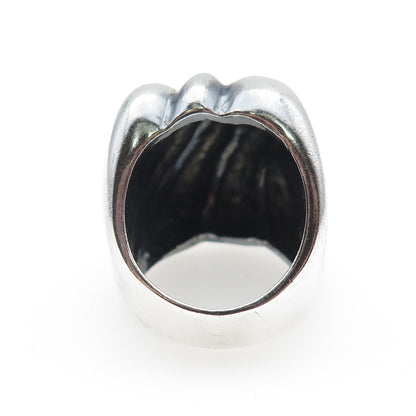 925 Sterling Silver Vintage Mexico Modernist Ribbed Dome Oxidized Ring Size 7
