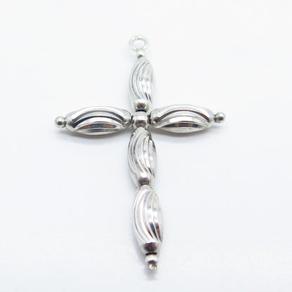 925 Sterling Silver Vintage Ribbed Religious Cross Pendant