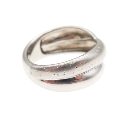 925 Sterling Silver Vintage Modernist Crisscross Oxidized Ring Size 7