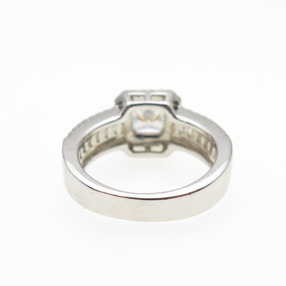 925 Sterling Silver Princess Emerald & Round-Cut C Z Engagement Ring Size 6