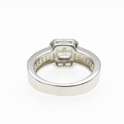 925 Sterling Silver Princess Emerald & Round-Cut C Z Engagement Ring Size 6