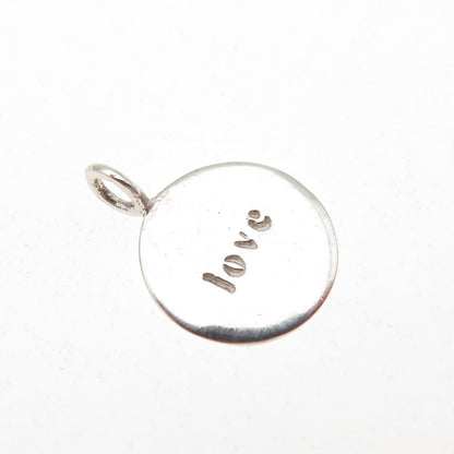 925 Sterling Silver Vintage Love Round Tag Mini Charm Pendant