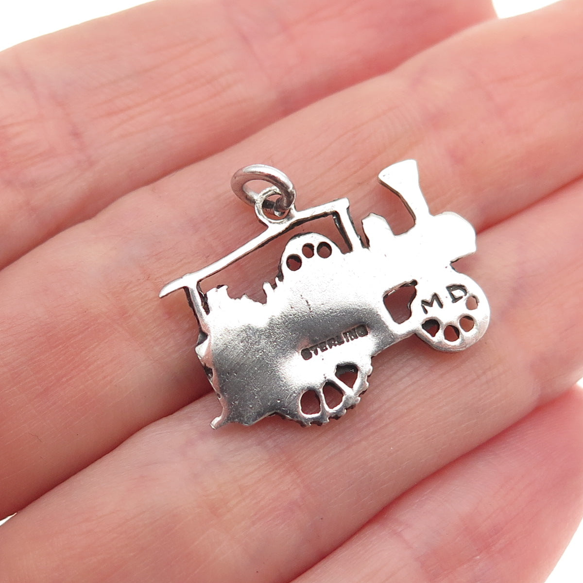 925 Sterling Silver Vintage Steam Traction Engine Oxidized Charm Pendant