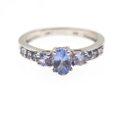 Chuck Clemency 925 Sterling Silver Real Oval & Round-Cut Tanzanite Ring Size 8