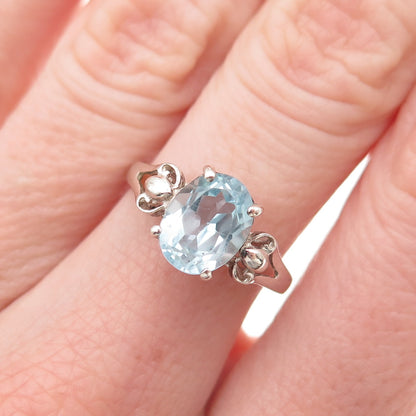 925 Sterling Silver Vintage Real Oval-Cut Blue Topaz Ring Size 6.5