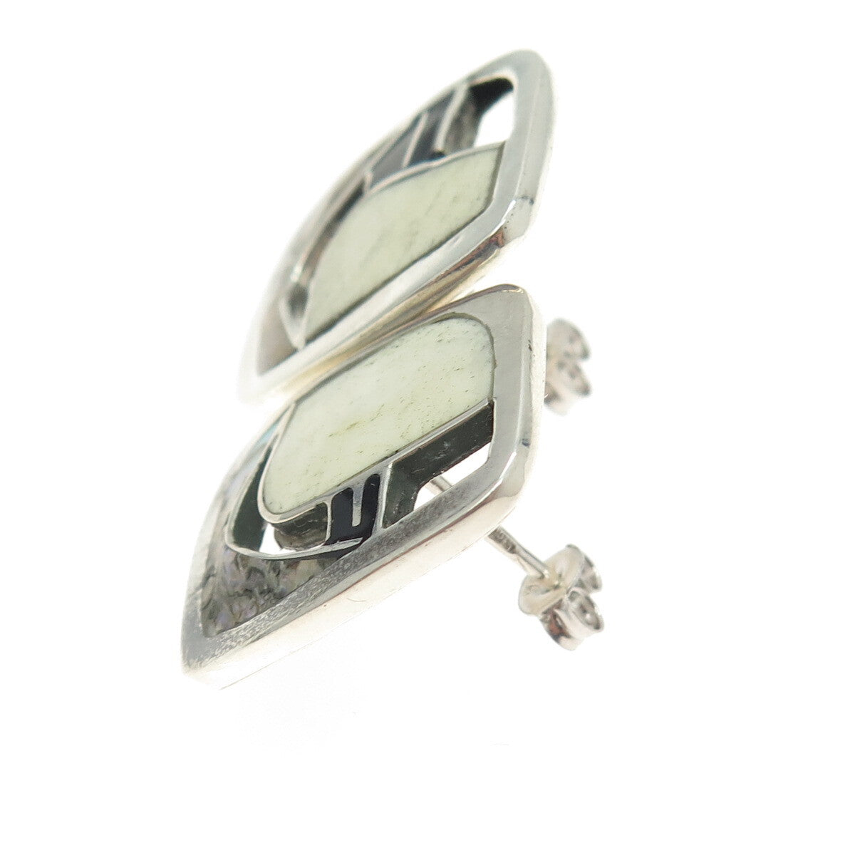 MIKHAIL KOCHEV 950 Silver Vintage Bulgaria Enamel Real Abalone Shell Earrings