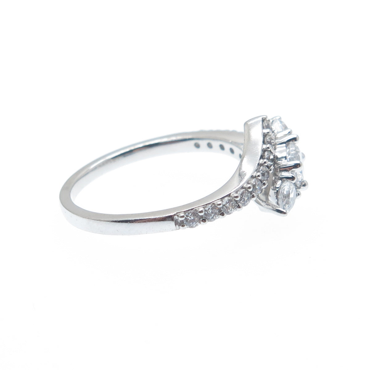 925 Sterling Silver Round-Cut C Z Promise Bypass Ring Size 7