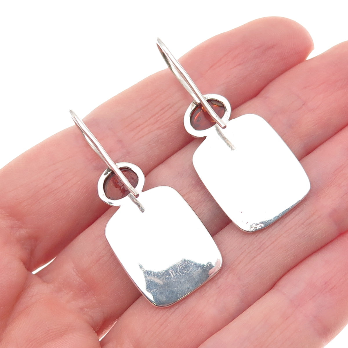 925 Sterling Silver Vintage Real Amber Modernist Oxidized Earrings