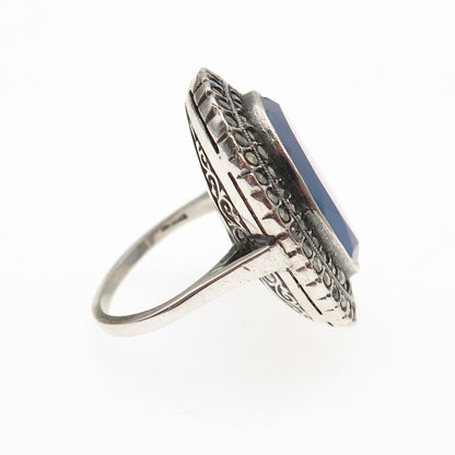 925 Sterling Antique Art Deco Germany Real Chalcedony & Marcasite Ring Size 5