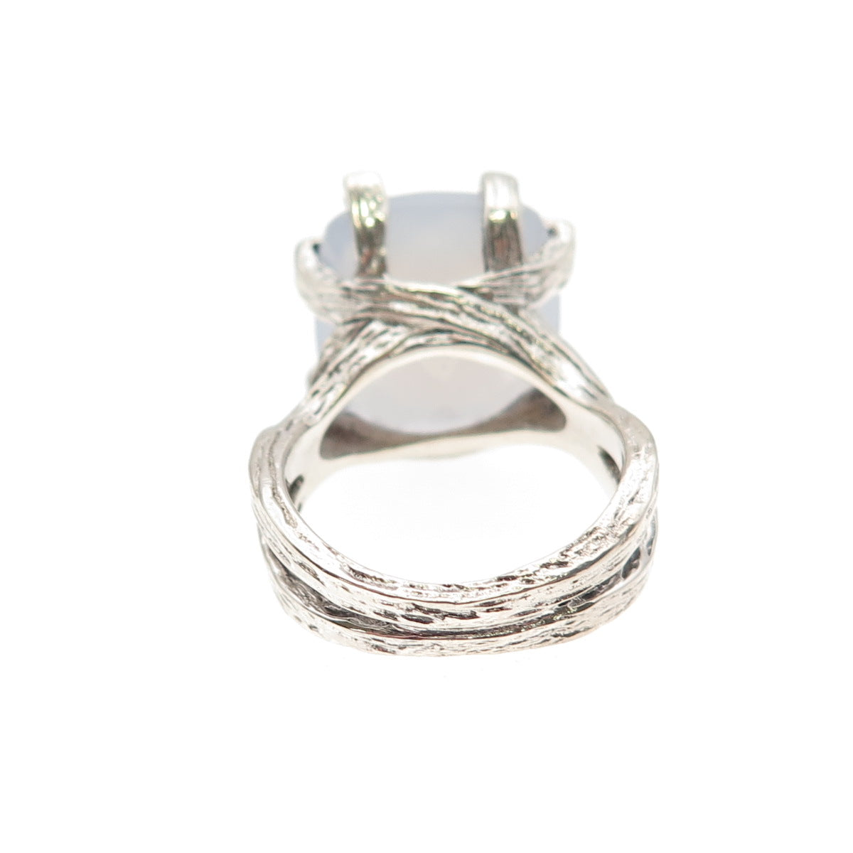 925 Sterling Silver Vintage Real Diamond & Chalcedony Modernist Ring Size 5.5